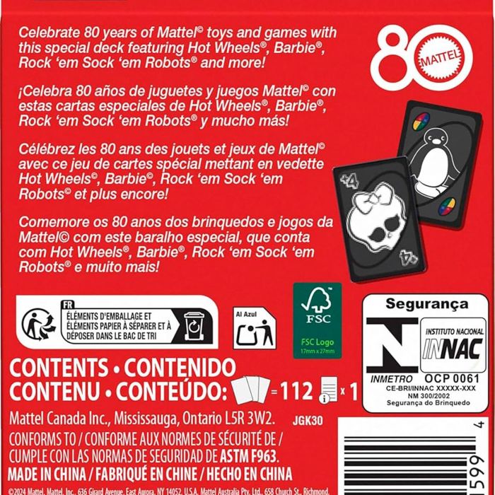 UNO JGK30 Juego del Uno Rubí 80 Aniversario Edición Especial Español, Francés, Alemán, Portugués, Inglés 5