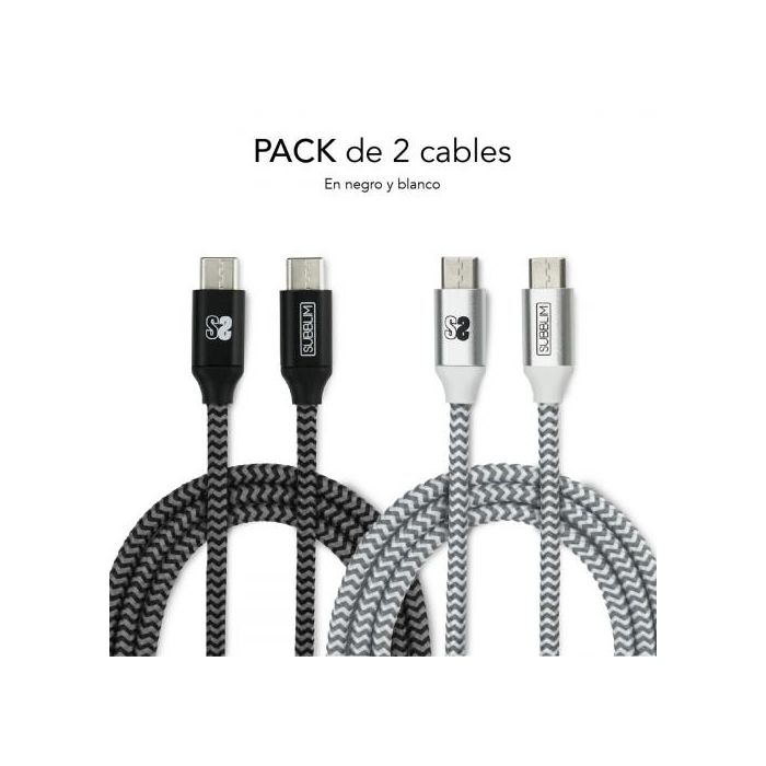 SUBBLIM PACK 2 CABLES USB TIPO USB-C A USB-C 1 M BLACK/SILVER cable USB 3 SUBBLIM PACK 2 CABLES USB TIPO USB-C A USB-C 1 M BLACK/SILVER cable USB 3