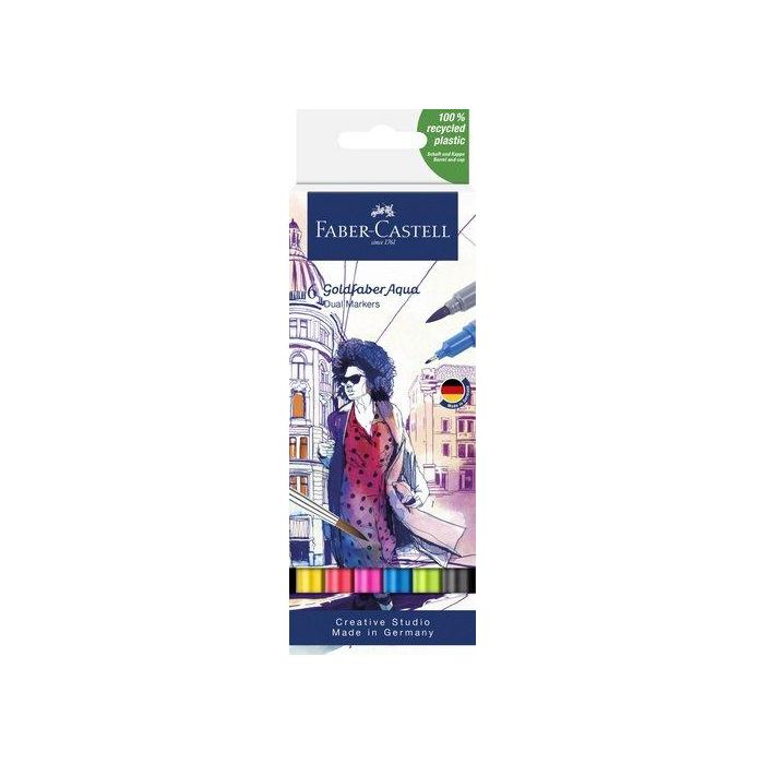 Rotuladores Acuarelables Faber-Castell Goldfaber Aqua Dual Markersa Estuche De 6 Surtidos.