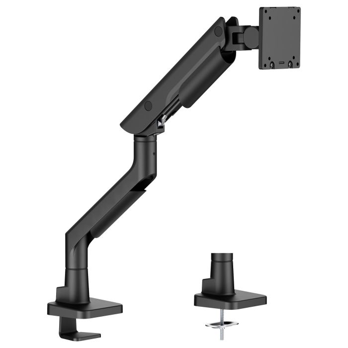 Iiyama Soporte de monitor articulado con gas para escritorio, VESA 100x100, peso 27 kg, rango 17-49", ajuste de altura, inclinación, giro 360°, negro 7