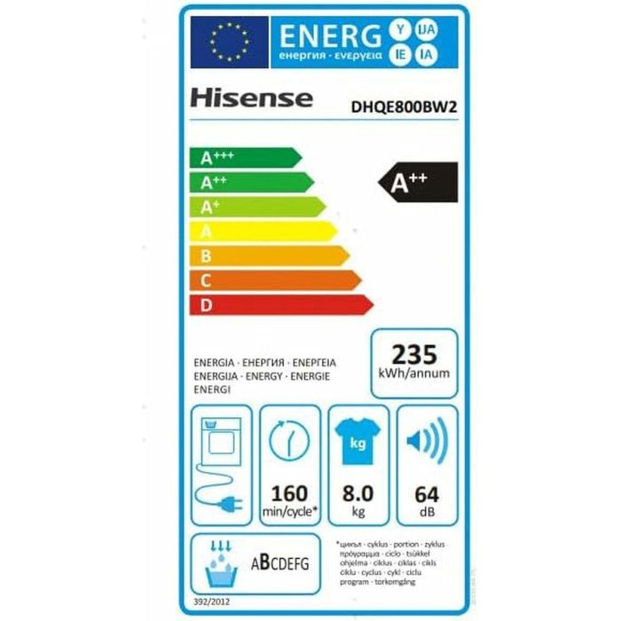 Secadora de condensación Hisense DHQE800BW2 Secadora de condensación Hisense DHQE800BW2