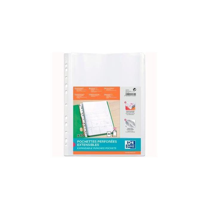 Oxford Funda Multitaladro A4, Cristal 200 Micras, Blister con 10 Fundas