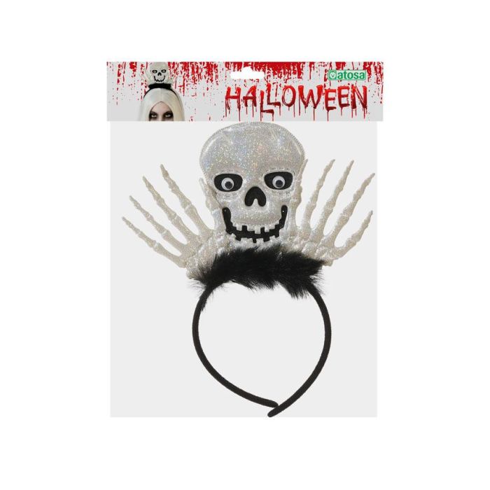 Diadema Calavera con Corona Plateada y Glitter - Accesorio para Disfraz de Esqueleto, Novia Cadáver, Reina Zombie - Halloween 1