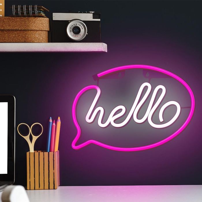 Forever Lampara Neon LED Hello Pink - Decoración Moderna para Hogar y Negocios 7