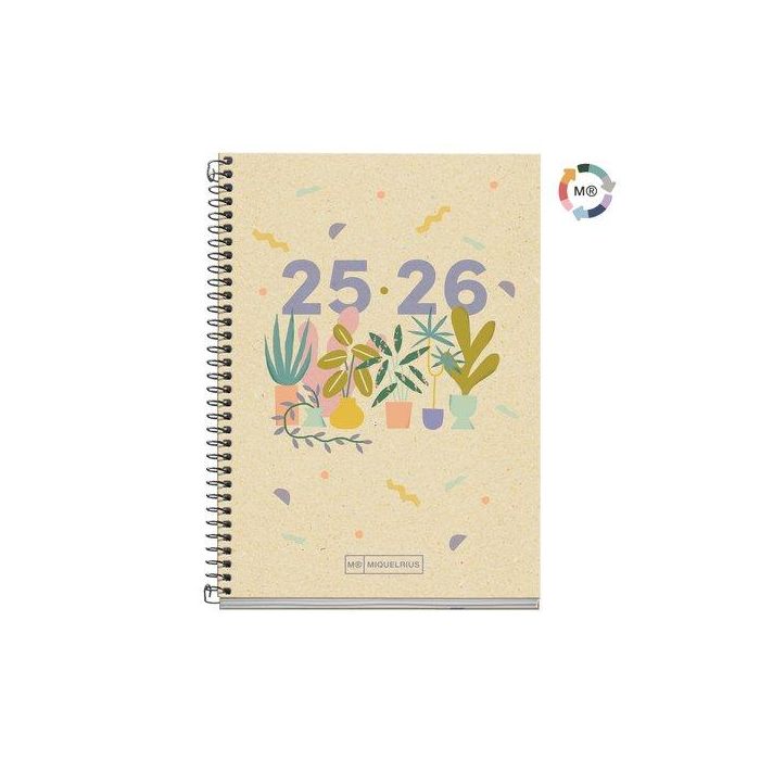 Agenda Escolar (2025-26) Miquelrius Recycled Espiral Tapa Extra Activa 8º 117X174 S/V Apais. Plants