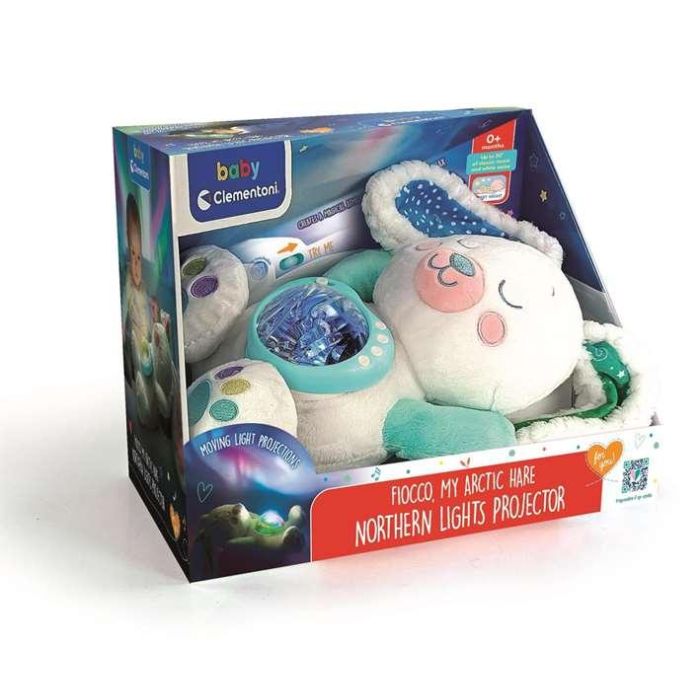 Clementoni Peluche Conejito Polar Aurora Boreal con Luz y Sonidos para Bebés +0 Meses