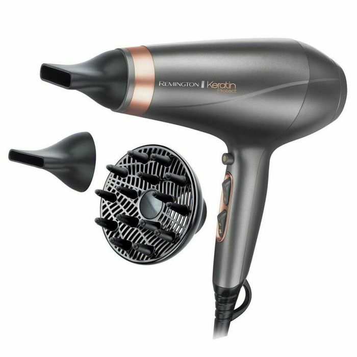 REMINGTON AC8820 Secador de Pelo Keratin Protect 2200W con Motor AC, 2 Concentradores y Difusor, Iónico, Gris