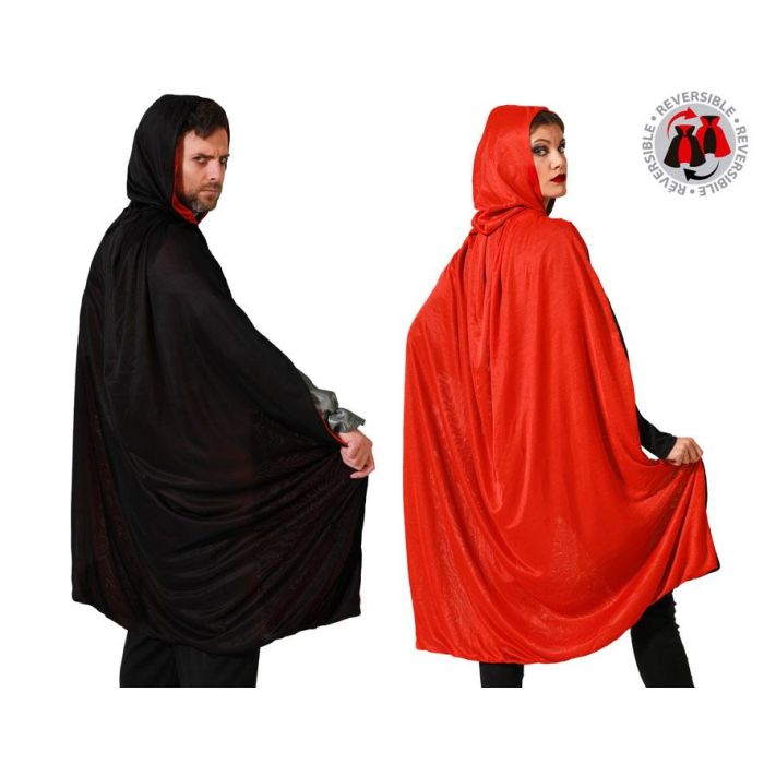Capa Reversible Rojo-Negro para Adulto 1.20m - Disfraz de Vampiro, Hechicero, Halloween, Carnaval, Cosplay