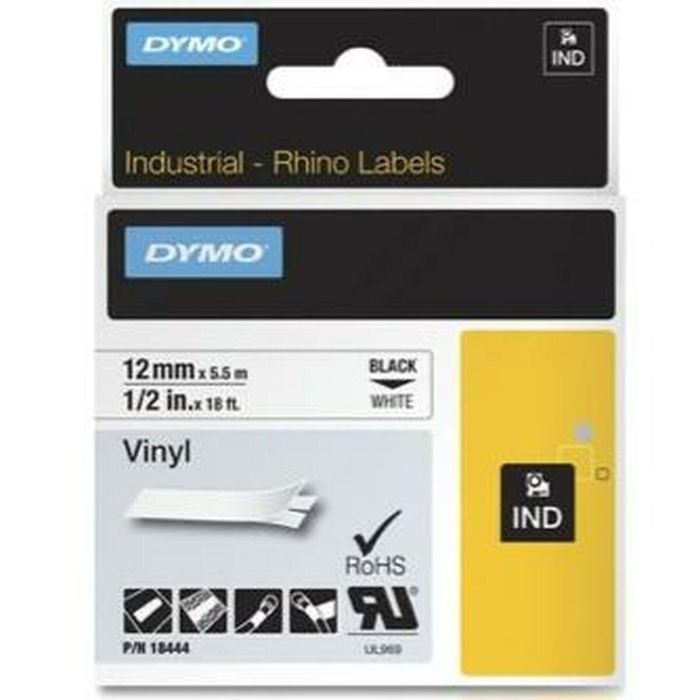 Cinta Laminada para Rotuladoras Rhino Dymo ID1-12 12 x 5,5 mm Negro Blanco Vinilo Autoadhesivas (5 Unidades) 1