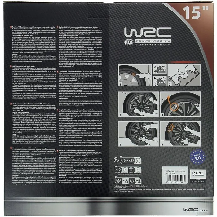 WRC 4 Enjo Bi-colo 15 TURBO Juego de 4 Tapacubos para Ruedas de 15 Pulgadas Bicolores Negro Mate y Gris Plateado ABS 3