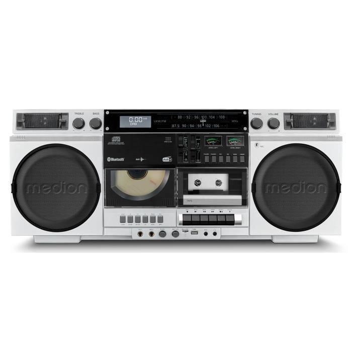 Radio FM - MEDION - Vintage - DAB+ - CD/Cassette/USB/MP3 - 2 x 10 W RMS - Plateado 1 Radio FM - MEDION - Vintage - DAB+ - CD/Cassette/USB/MP3 - 2 x 10 W RMS - Plateado 1