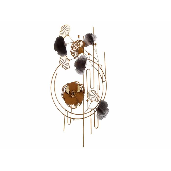 Giftdecor Mural Horizontal Abstracto con Flores Metal Azul Cobre Oro 63x121x9.5cm 1
