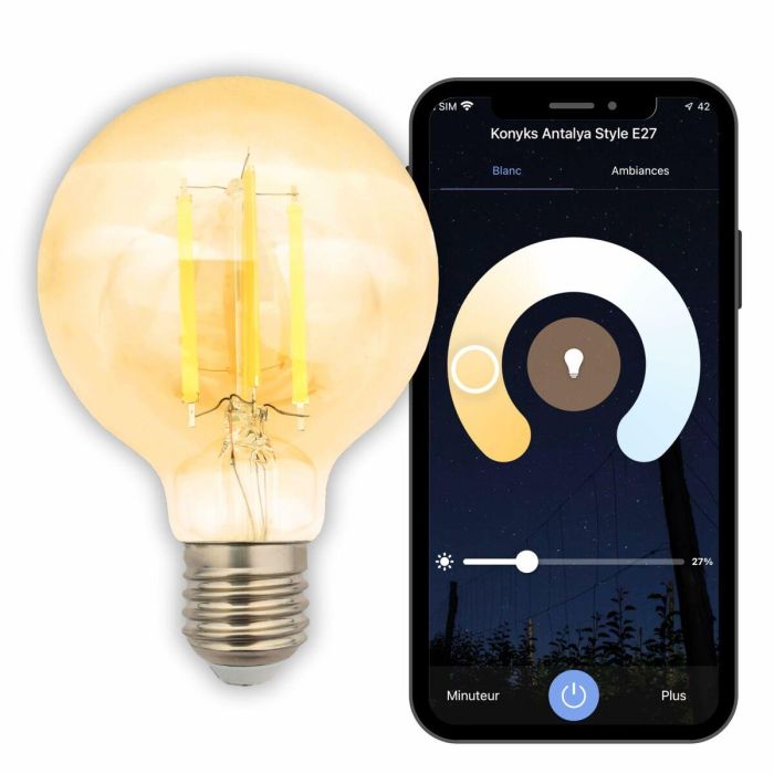 Bombilla conectada - KONYKS - Bombilla G80 estilo Antalya E27 - Wifi + Bt - 7 W - Blanco orientable - Compatible con Alexa / Google Home 3 Bombilla conectada - KONYKS - Bombilla G80 estilo Antalya E27 - Wifi + Bt - 7 W - Blanco orientable - Compatible con Alexa / Google Home 3