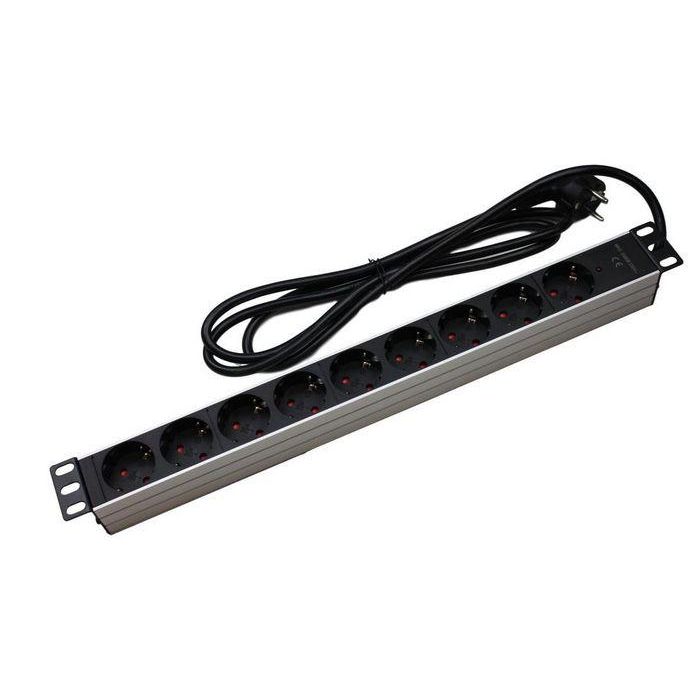 MicroConnect Regleta Rack 19'' Schuko sin Interruptor, 16A, 1U, 3500W, Aluminio, Cable 2m