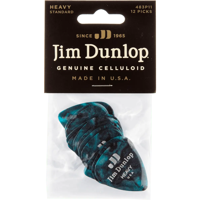 Dunlop Pack 12 Púas Genuine Celluloid Turquesa Perlado Heavy 3