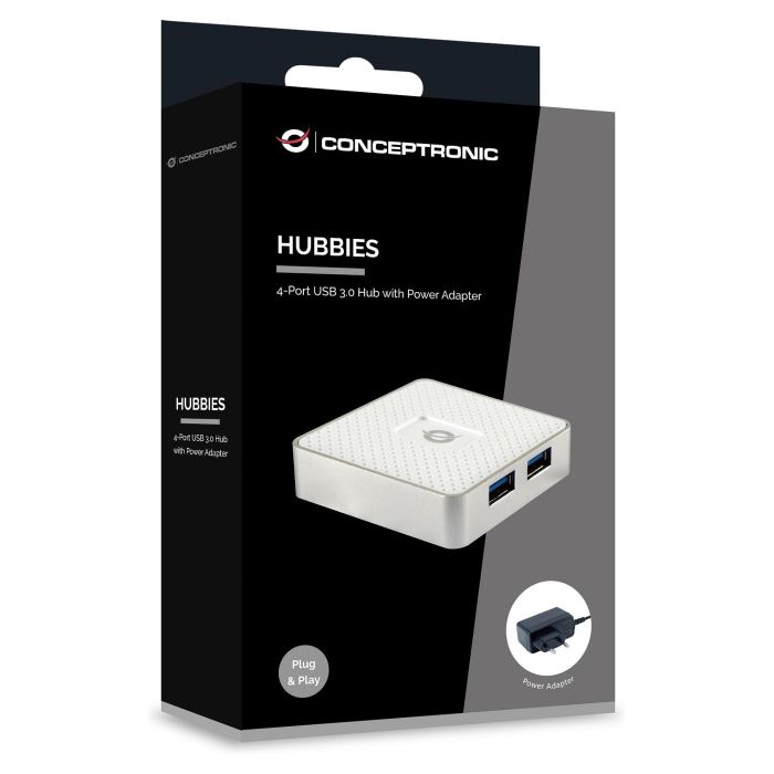 Conceptronic Hubbies03 Hub USB 3.0 de 4 Puertos con Cable Desmontable y Alimentación Externa para PC y Portátil (Windows 10/8/7/XP) Conceptronic Hubbies03 Hub USB 3.0 de 4 Puertos con Cable Desmontable y Alimentación Externa para PC y Portátil (Windows 10/8/7/XP)