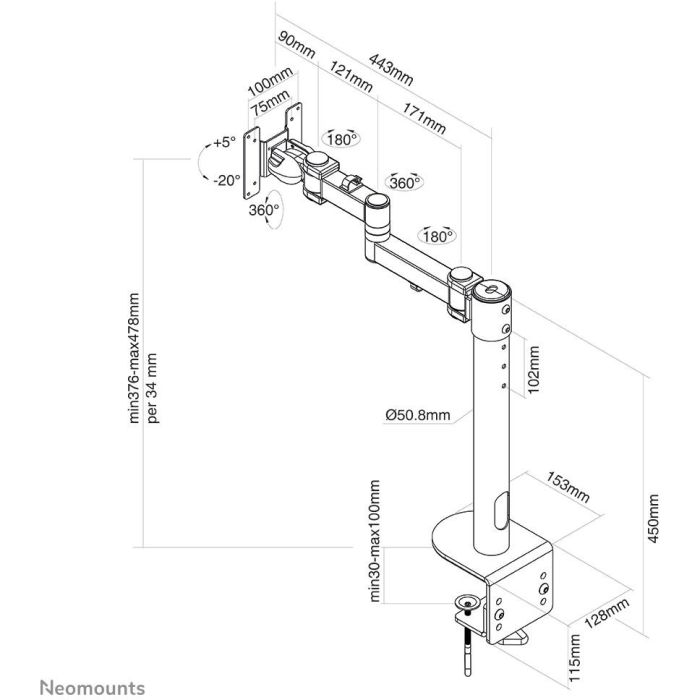 Neomounts FPMA-D960BLACKPLUS Soporte de Escritorio para 1 Monitor o Curvo 10"-49" (124cm) - 20kg - Negro 5