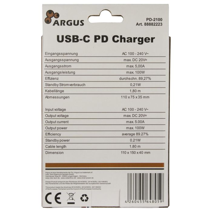 Inter-Tech PD-2100 Cargador USB-C 100W Negro 3