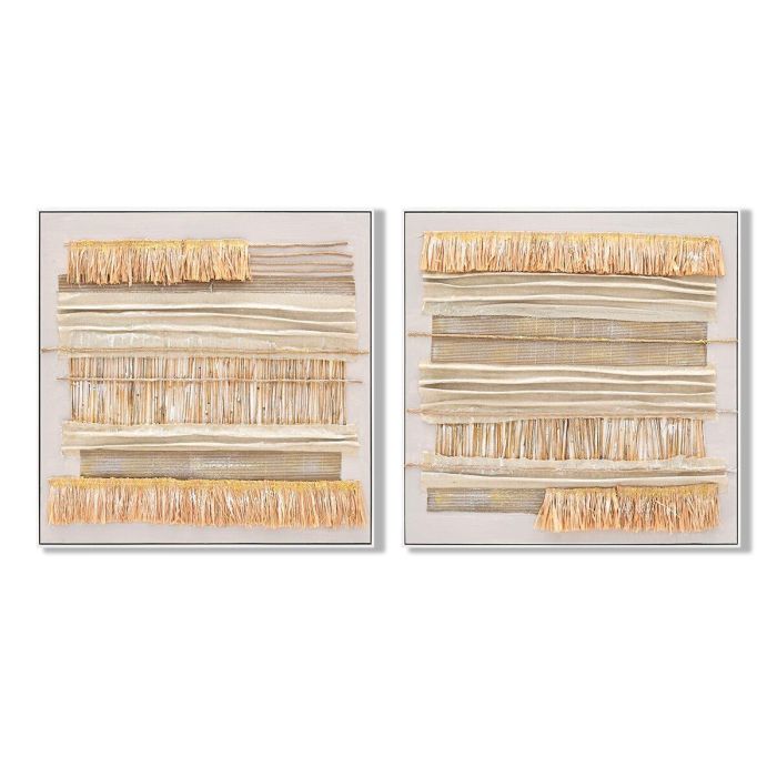 DKD Home Decor Cuadro Boho Lienzo MDF Natural Beige 82x82 cm (2 Unidades)