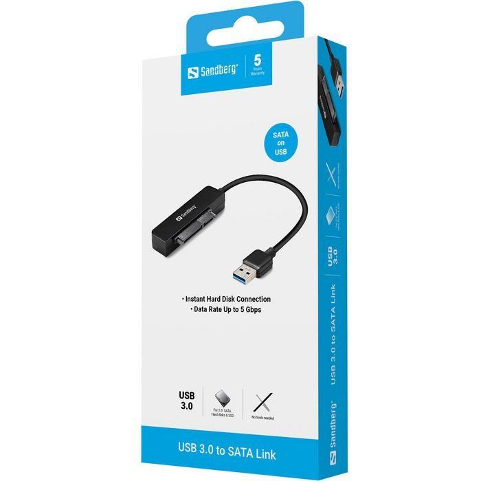 Sandberg Adaptador USB 3.0 a SATA para Discos Duros de 2.5" Hasta 5 Gbit/sec 2 Sandberg Adaptador USB 3.0 a SATA para Discos Duros de 2.5" Hasta 5 Gbit/sec 2