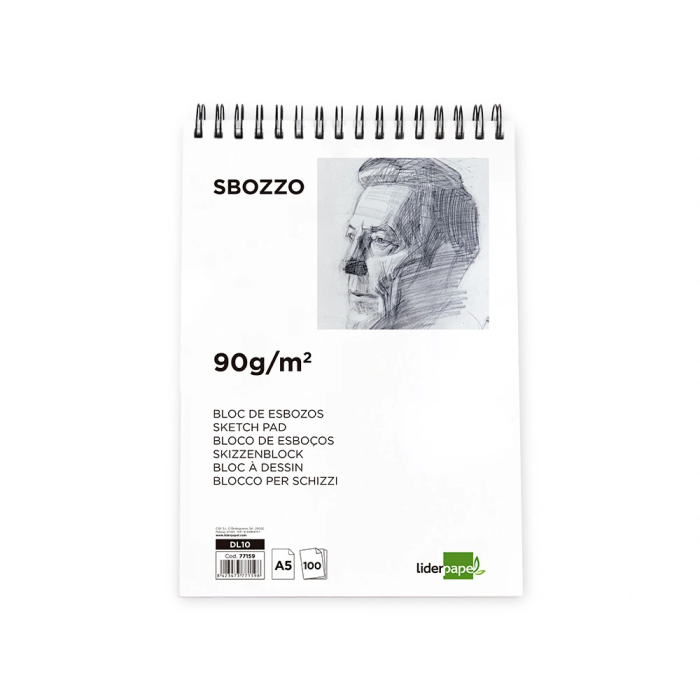 Liderpapel Bloc Dibujo Esbozos Espiral A5 148x210 mm 100 Hojas 90gr/m2 Sin Recuadro 1
