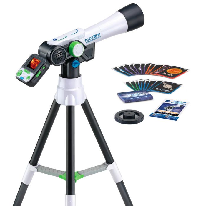 V-Tech 80-614522 Telescopio Multimedia Pantalla Color, 200 Vídeos NASA/ESA, Trípode, 20 Tarjetas Planetas +7 años