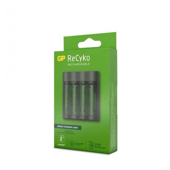 GP M451 Cargador Rápido para Pilas NiMH AA 2600mAh con 4 Baterías Incluidas