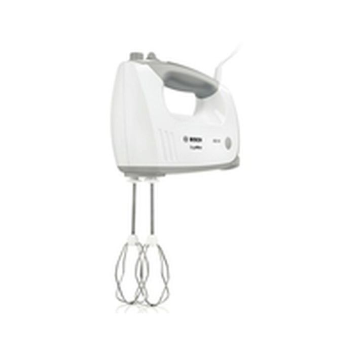Bosch MFQ36400 Batidora de mano ErgoMixx 450 W con 5 velocidades, Turbo, 2 batidores y 2 ganchos amasadores de acero inoxidable Blanco/Gris 15