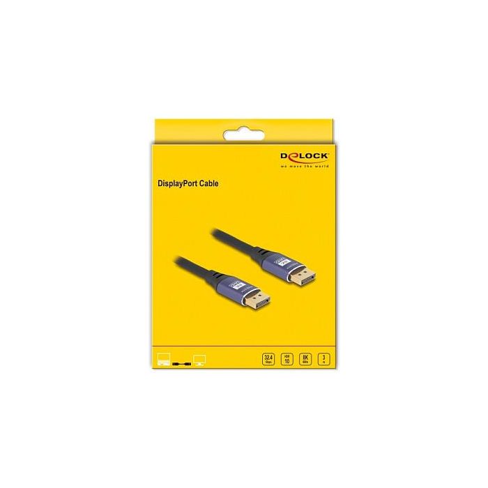 DeLOCK Cable DisplayPort 1.4 8K 60Hz 3m, Macho a Macho, 7680x4320, HDR, 3 Capas de Blindaje, Color Negro y Lila 2