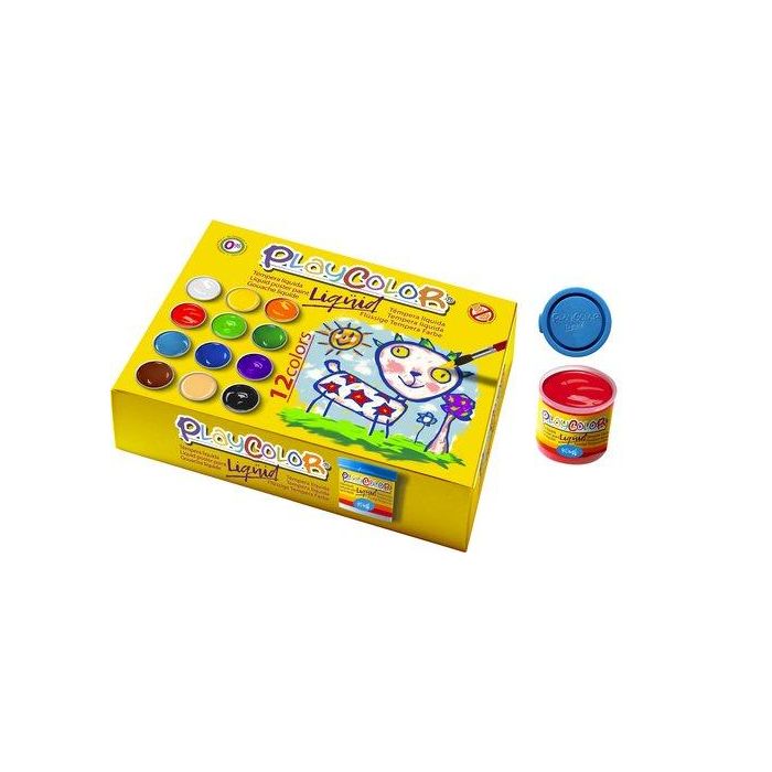 Playcolor Set 12 Botes Témpera Líquida Básic 40 mL - Secado Rápido, Colores Intensos