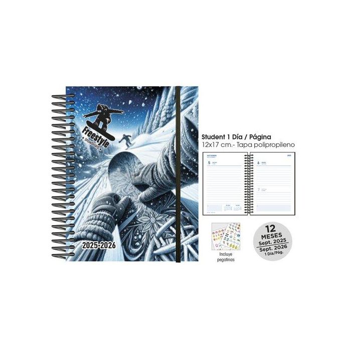 Agenda Escolar (2025-26) Senfort Student Decorada Espiral Tapa Pp Con Goma 120X170 D/P Riders Snow