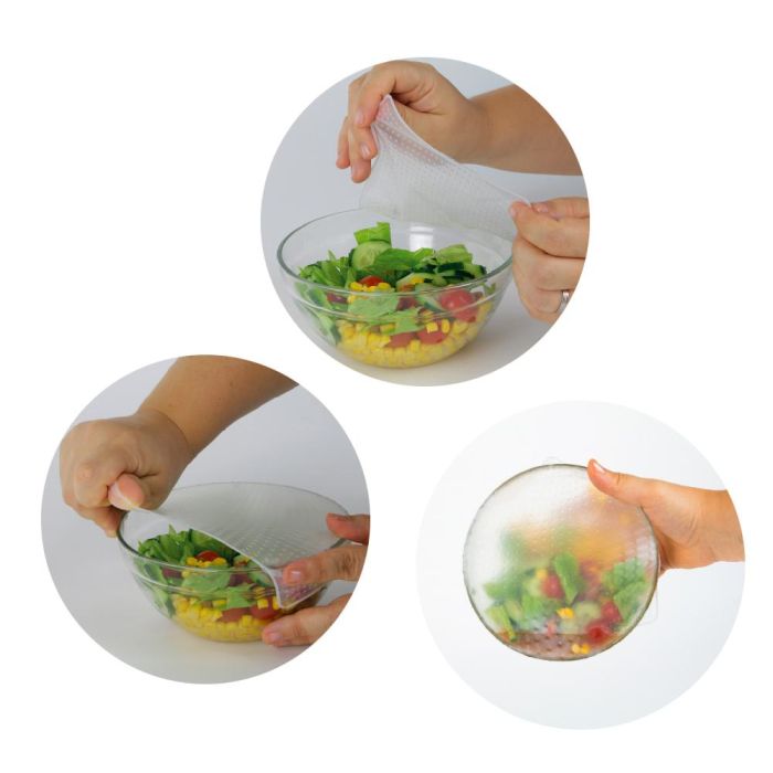 Cook Concept Juego de 3 Tapas de Silicona Estirables para Recipientes, Reutilizables, Tamaños 9.5cm, 14cm y 19cm 4