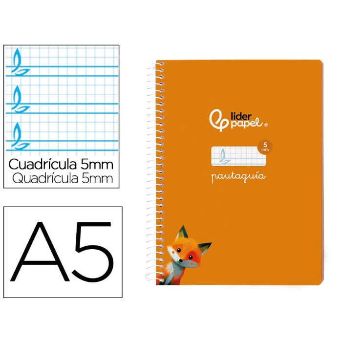 Cuaderno Espiral Liderpapel Din A5 Pautaguia Tapa Blanda 40 H 75 gr Cuadro Pautado 5 mm Color Naranja 5 unidades