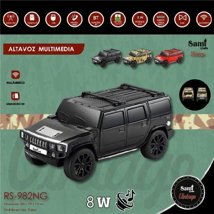 SAMI Vintage Altavoz Multimedia Rojo Hummer 8W con Luces LED