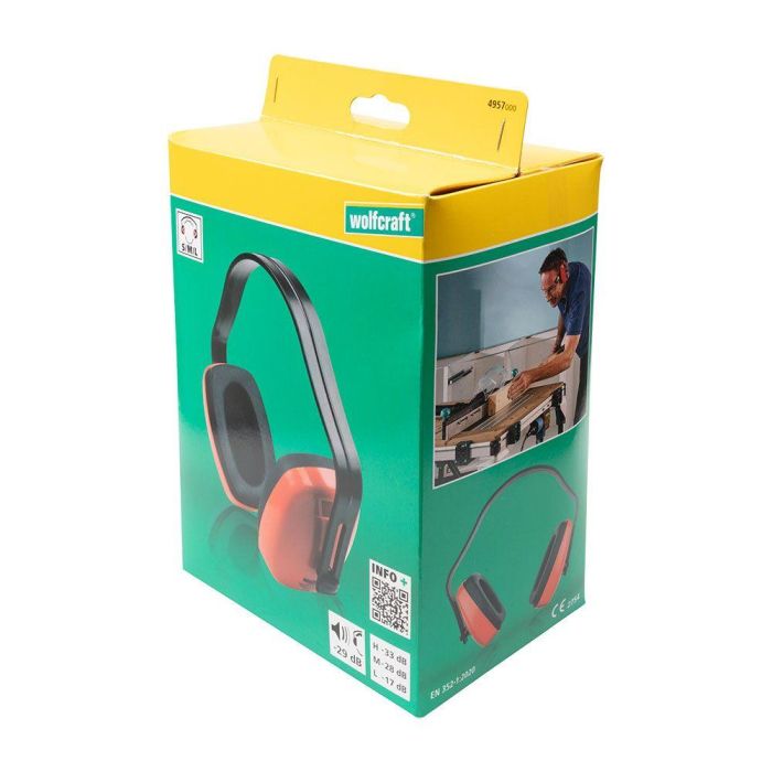 Wolfcraft Casco Estándard (CE) 4957000 Protector Auditivo SNR 29 dB (UE) 2016/425 EN 352-1:2020 Rojo 2