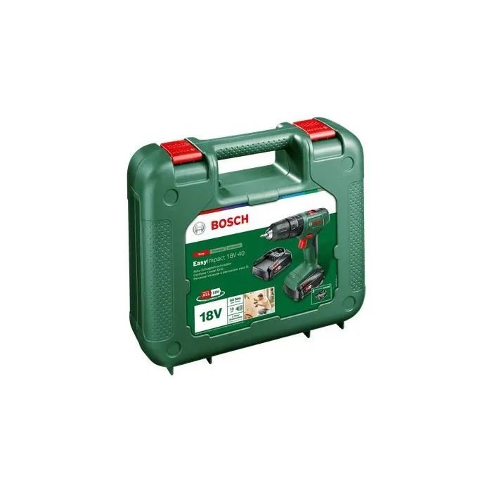 Bosch EasyImpact 18V-40 Taladro Atornillador Inalámbrico (2x 1,5 Ah) + Cargador AL18V-20 en Estuche de Transporte Bosch EasyImpact 18V-40 Taladro Atornillador Inalámbrico (2x 1,5 Ah) + Cargador AL18V-20 en Estuche de Transporte
