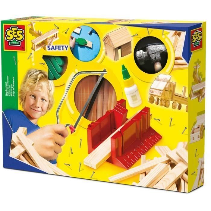 SES Creative Taller de carpintería grande para niños a partir de 5 años - Construye juguetes de madera con sierra y martillo, 29 piezas seguras SES Creative Taller de carpintería grande para niños a partir de 5 años - Construye juguetes de madera con sierra y martillo, 29 piezas seguras