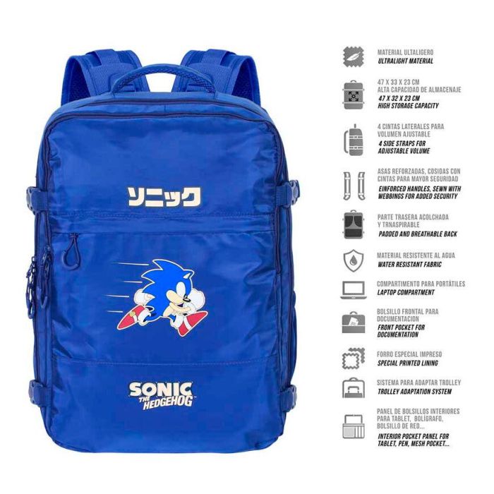 Sonic The Hedgehog - SEGA Mochila de Viaje Mercury Grande 47x23x33cm Azul, 35L, Poliéster Impermeable, Compartimento para Portátil 17'' 1 Sonic The Hedgehog - SEGA Mochila de Viaje Mercury Grande 47x23x33cm Azul, 35L, Poliéster Impermeable, Compartimento para Portátil 17'' 1