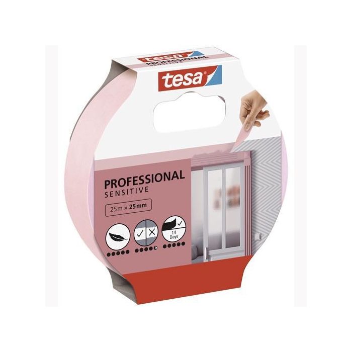 Tesa Cinta Adhesiva De Enmascarar Professional Sensitive Para Pintor Rollo 25Mx25 mm Rosa