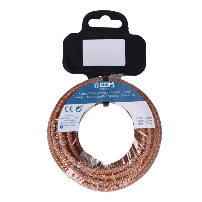 Edm Carrete cable cordón tubular H03VV-F 2x0,75mm² marrón brillante, 5m 1