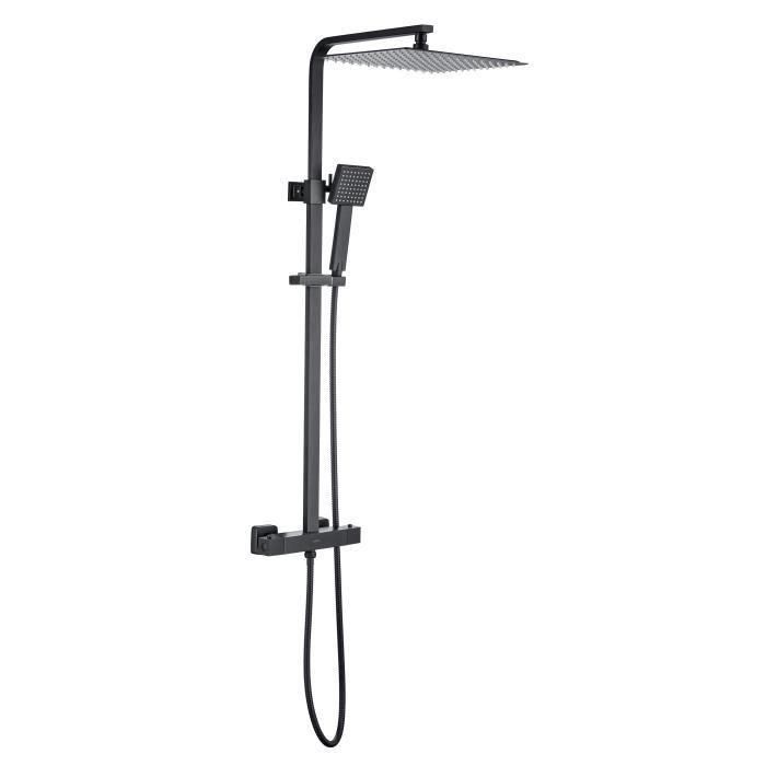 Oceanic Columna de Ducha Termostática Mezclador 38°C Rociador Cuadrado Extraplano 30x30 cm Negro Mate Acero Inox Regulable Oceanic Columna de Ducha Termostática Mezclador 38°C Rociador Cuadrado Extraplano 30x30 cm Negro Mate Acero Inox Regulable