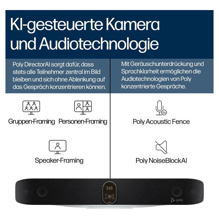 HP Barra de Video USB Poly Studio V72 4K Ultra HD, Zoom 7.3x, Color Blanco 3