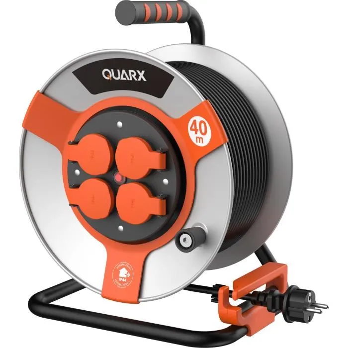 QUARX QUA1719191002841 Enrollador de Manguera para Obra - 40 m, H05VV-F 3G1,5 mm², Bidón Metálico 3