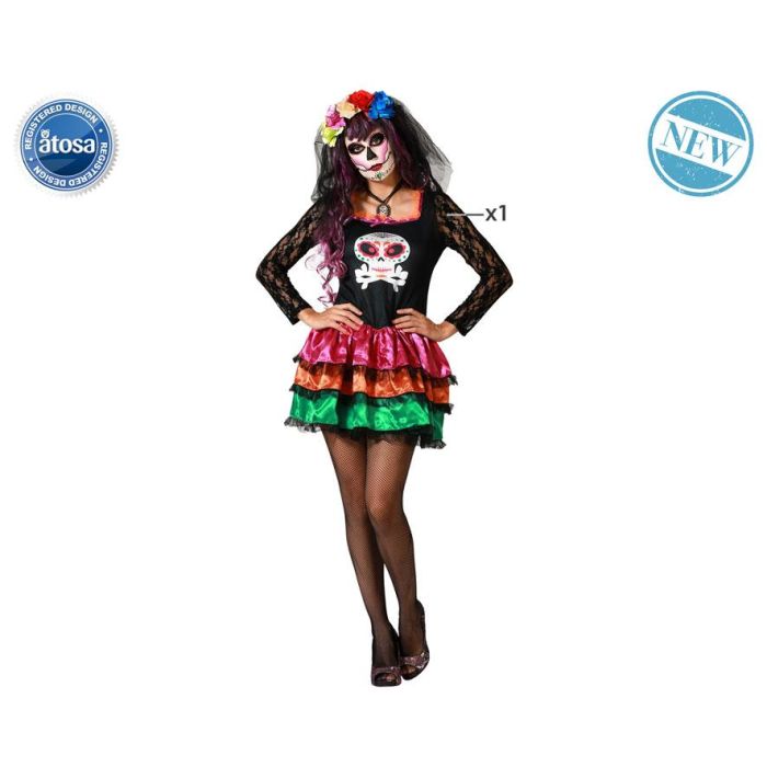 Disfraz Esqueleto Mexicano Vestido Negro para Mujer Adulto Talla XS-S - Halloween Disfraz Esqueleto Mexicano Vestido Negro para Mujer Adulto Talla XS-S - Halloween