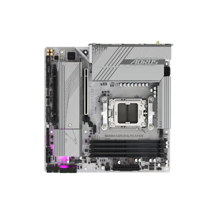 GIGABYTE B650M AORUS ELITE AX ICE Placa base para AMD Ryzen 9000 Series, DDR5, PCIe 5.0, WiFi 6E, LAN 2.5GbE 4