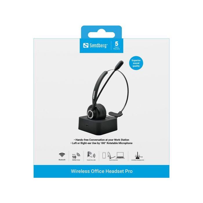 Sandberg Auriculares Inalámbricos Office Headset Pro con Banda, Bluetooth, Manos Libres y Base Magnética para Comunicación Clara 1