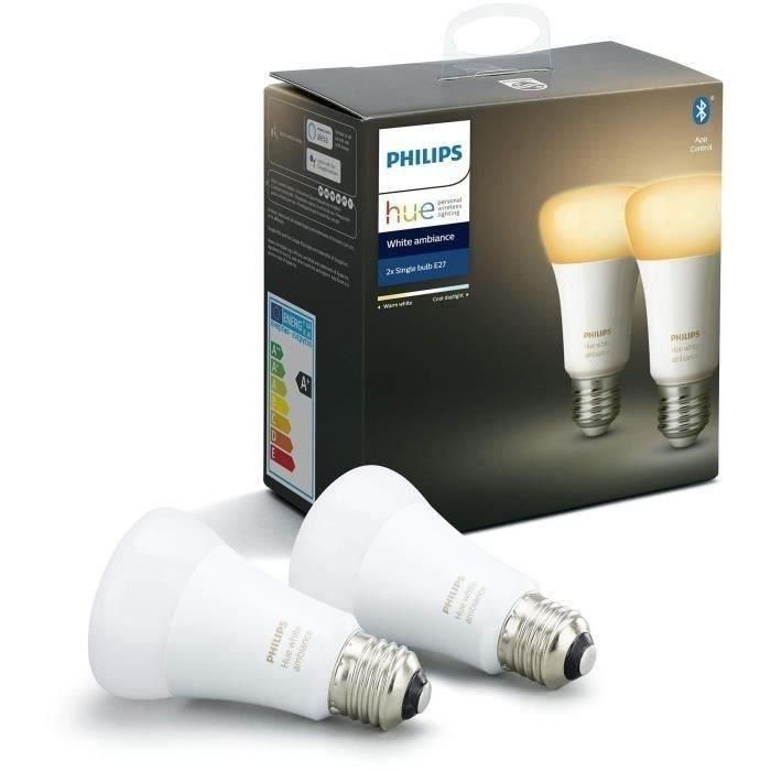 Philips Hue White Ambiance, LED conectado LED E27 equivalente 75W, 1100 Lumen, Bluetooth Compatible, 2 paquete 1 Philips Hue White Ambiance, LED conectado LED E27 equivalente 75W, 1100 Lumen, Bluetooth Compatible, 2 paquete 1