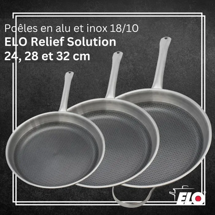 Elo Juego 3 Sartenes Inducción Relief Solutions Acero Inoxidable 18/10 ELODUR Select Antiadherente Ø 24-28-32 cm AAARP57200 1 Elo Juego 3 Sartenes Inducción Relief Solutions Acero Inoxidable 18/10 ELODUR Select Antiadherente Ø 24-28-32 cm AAARP57200 1