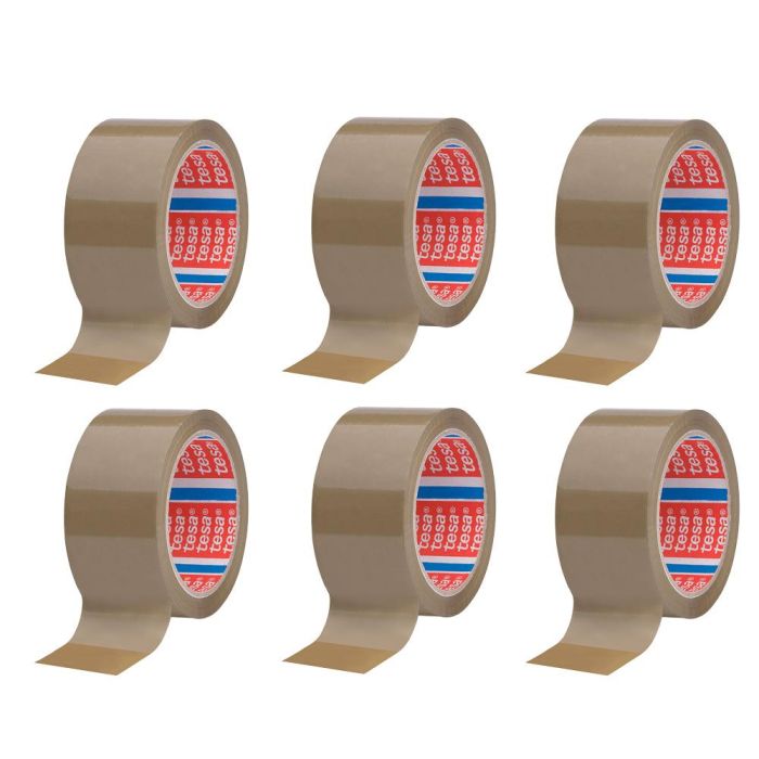 Tesa Cinta de Embalar de Polipropileno Marrón 28 micras 50 mm x 66 m, Pack de 6 Unidades