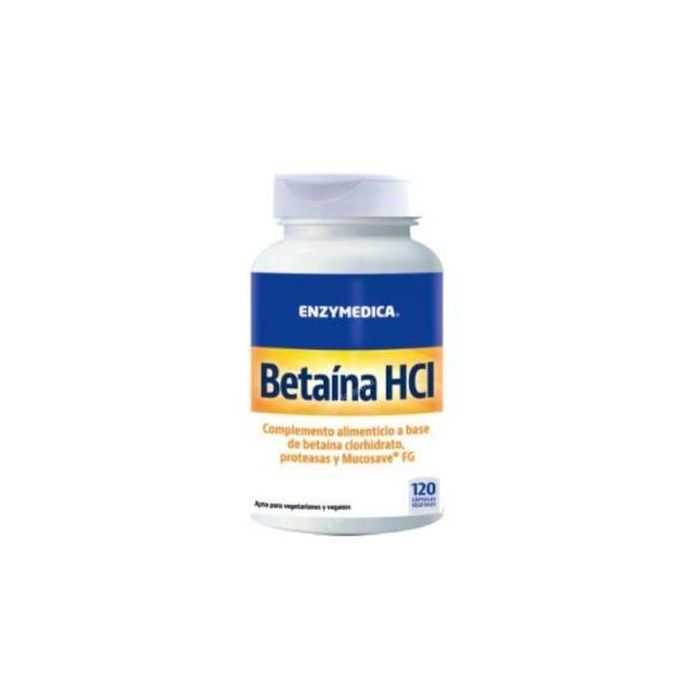 ENZYMEDICA Betaina HCl con Proteasas y Mucosave FG 1300mg, Soporte Digestivo Vegano, 120 Cápsulas